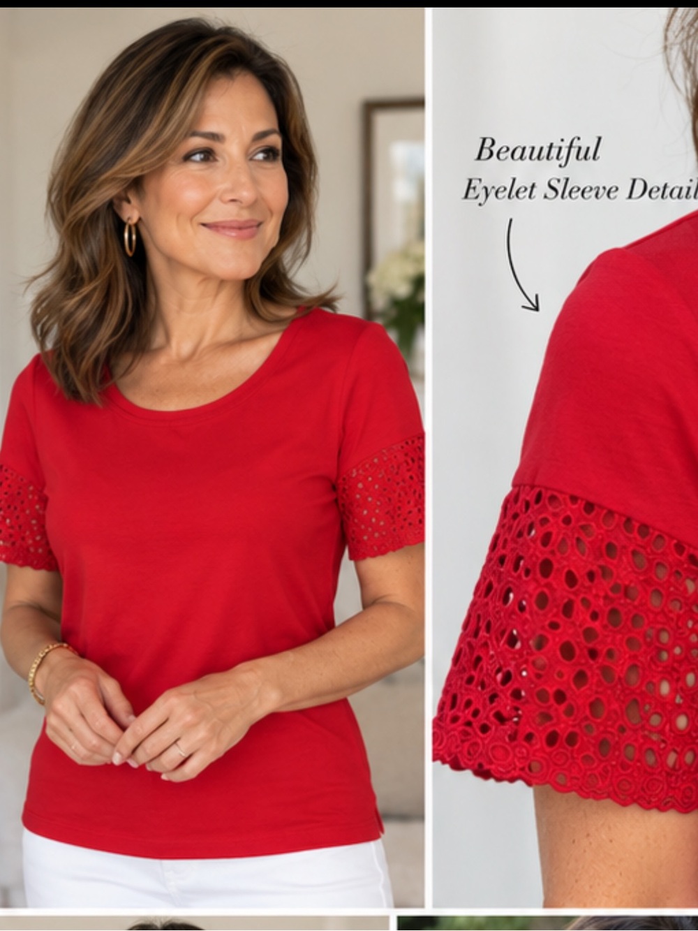 Talbots Women’s Red Eyelet short Sleeve Tee. P